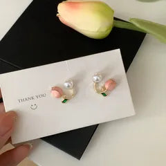 Anti-Tarnish Tulip Pearl Stud Earrings for Women