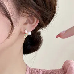 Anti-Tarnish Pearl & Green Stone Tulip Stud Earrings for Women
