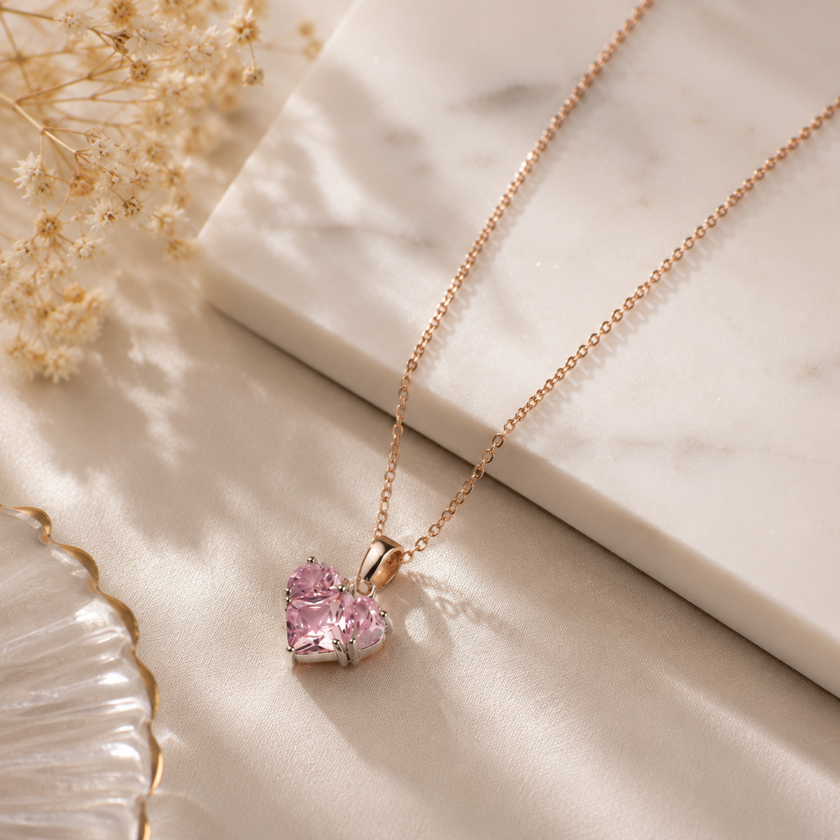 Pink Crystal Butterfly Pendant Necklace
