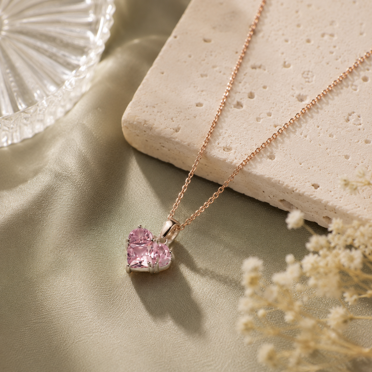 Pink Crystal Butterfly Pendant Necklace