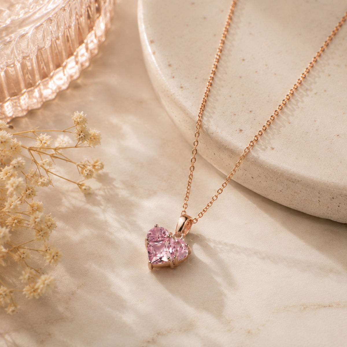 Pink Crystal Butterfly Pendant Necklace