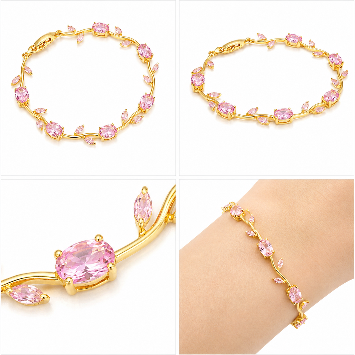 Pink Crystal Floral Vine Bracelet