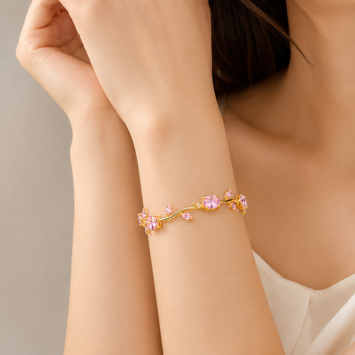 Pink Crystal Floral Vine Bracelet