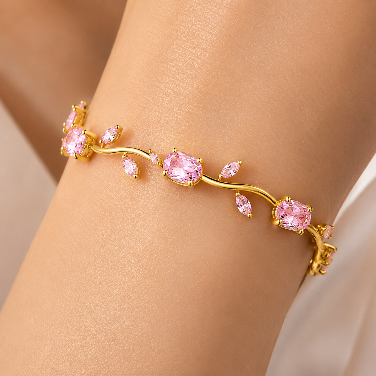 Pink Crystal Floral Vine Bracelet