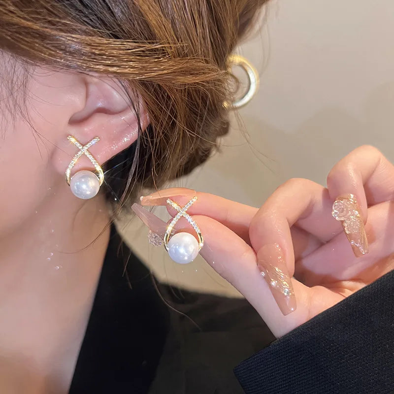 Anti-Tarnish Pearl Drop Stud Earrings for Women