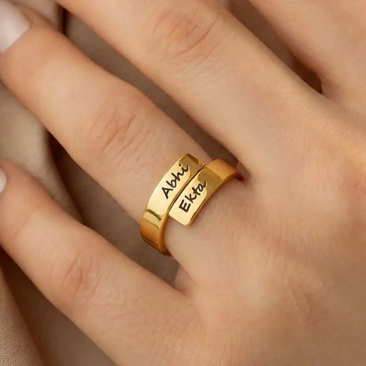 Gold-Tone Open Couple Name Ring