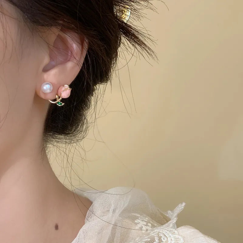 Anti-Tarnish Tulip Pearl Stud Earrings for Women