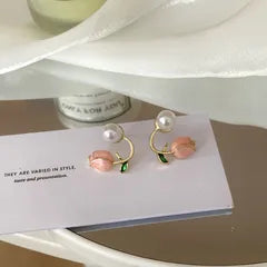 Anti-Tarnish Tulip Pearl Stud Earrings for Women