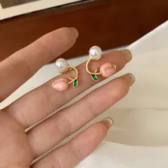 Anti-Tarnish Tulip Pearl Stud Earrings for Women